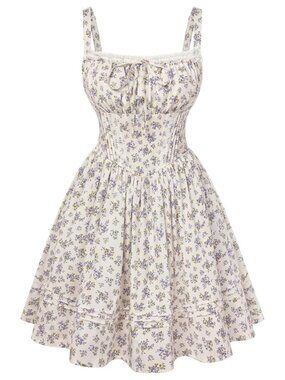Women's Corset Mini Dress Floral A-Line Spaghetti Strap Square Neck